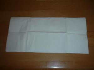 Das sind 3 Soft-Papiertaschentücher auseinandergefaltet, übereinander gelegt und gemeinsam einmal längs wieder zusammengefaltet.